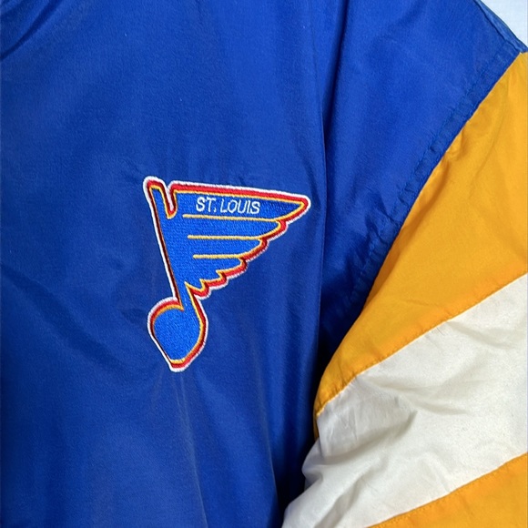 Vtg Royal Blue 1990s St Louis Blues NHL Logo 7 Full Zip Hooded Puffer Jacket XL - Picture 5 of 13
